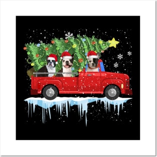 Red Truck Merry Christmas Tree Bully Dog Christmas Posters and Art